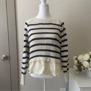 Maeve Striped Crew Neck Sweater - Cream and Black